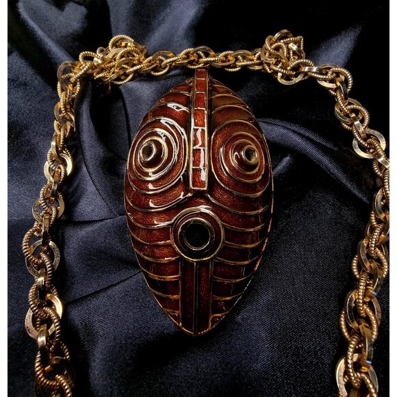 Rare Find Vintage CINER Signed Large Tribal Mask Statement Pendant Brooch